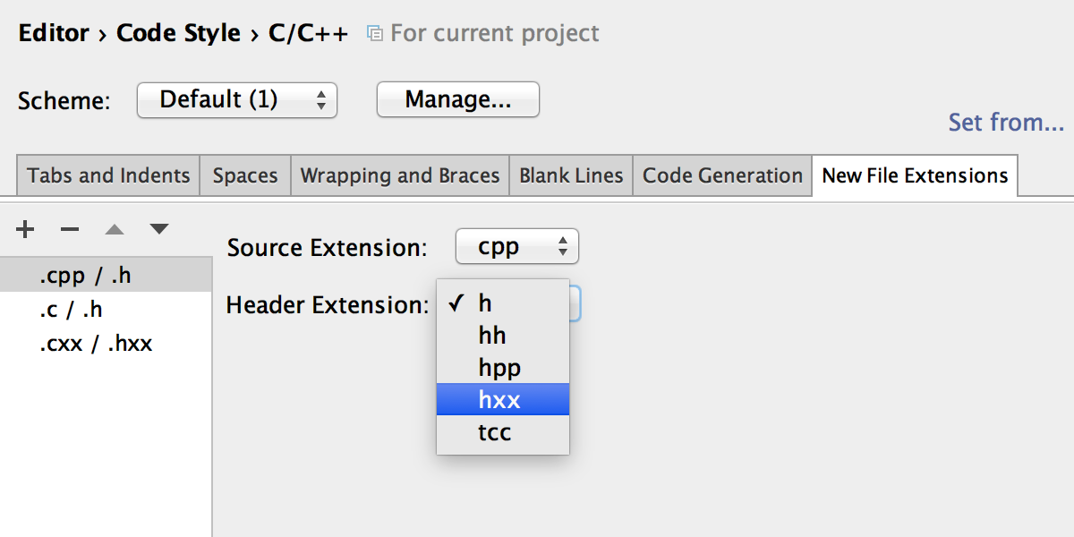 C y C++ extensiones de archivo